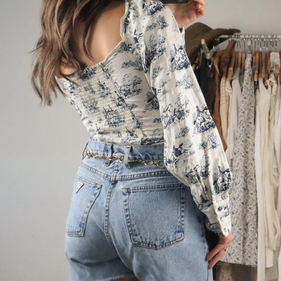 Reformation Hogan Top Size 2 Linen‎ Blouse Toile Horse Print - Picture 16 of 17